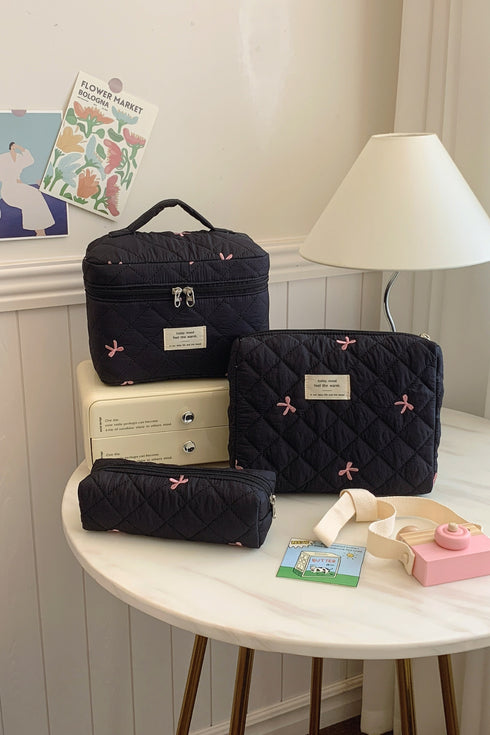 3 Piece Bow Quilted Cloth Storage Bag Set - Odaingerous